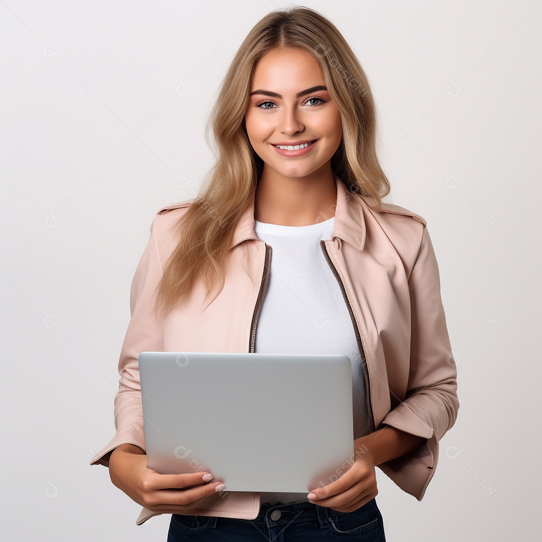 Foto realista de uma mulher profissional alegre segurando um tablet