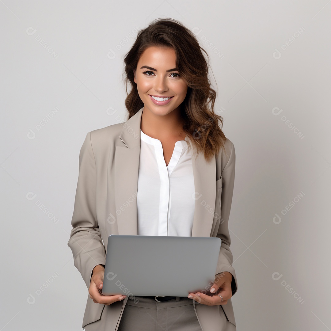 Foto realista de uma mulher profissional alegre segurando