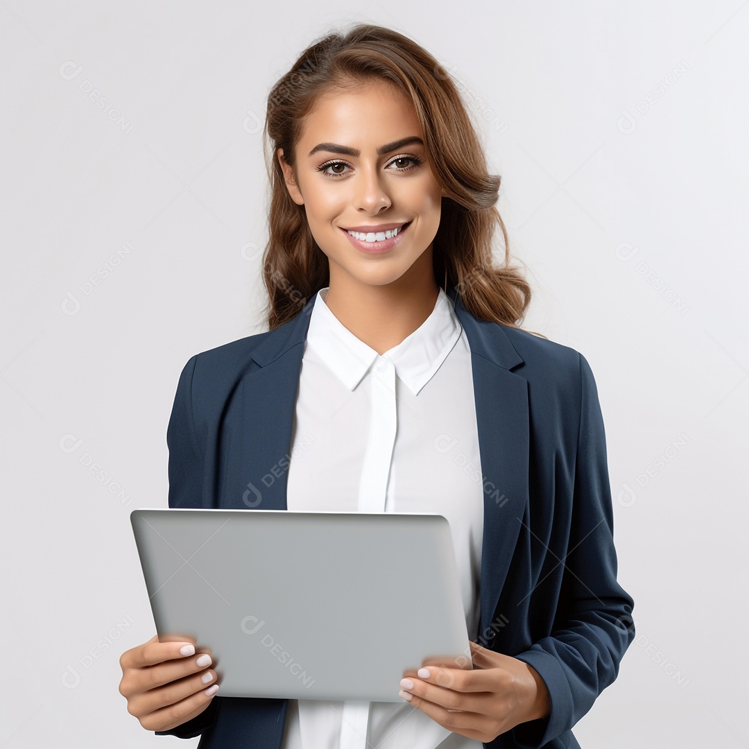 Foto realista de uma mulher profissional alegre segurando