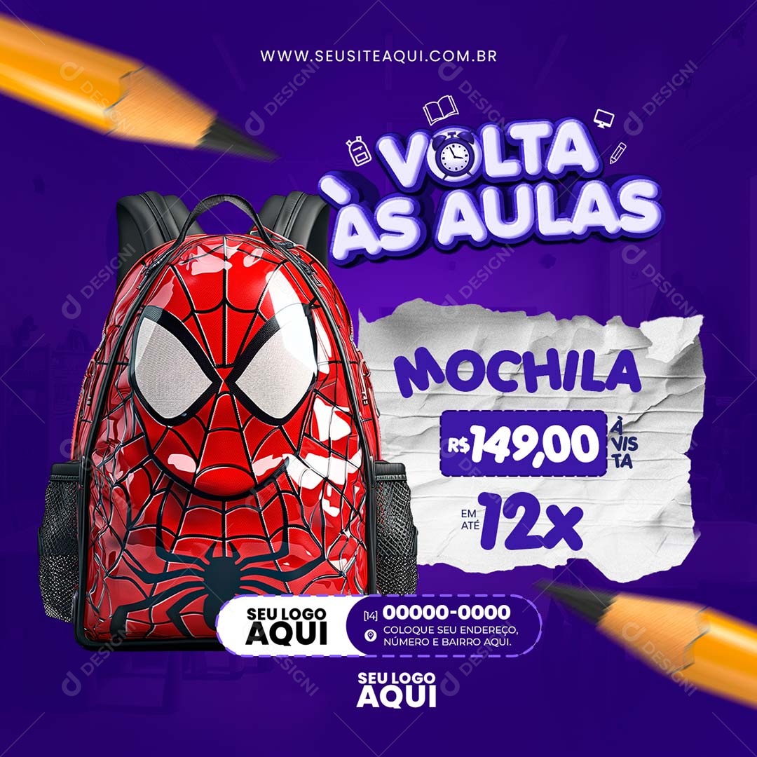 Feed Volta às Aulas Mochila 149,00 Ávista Social Media PSD Editável