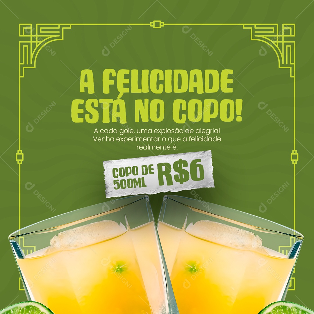 Caldo de Cana A Felicidade Está no Copo Uma Explosão de Alegria Social Media PSD Editável