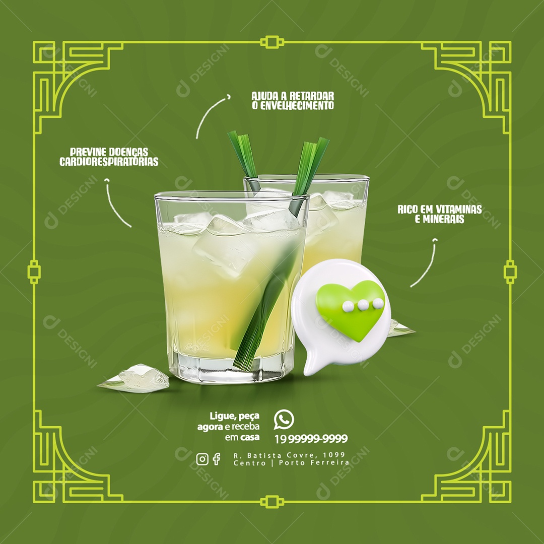 Caldo de Cana Previne Doenças Cardiorrespiratórias Social Media PSD Editável