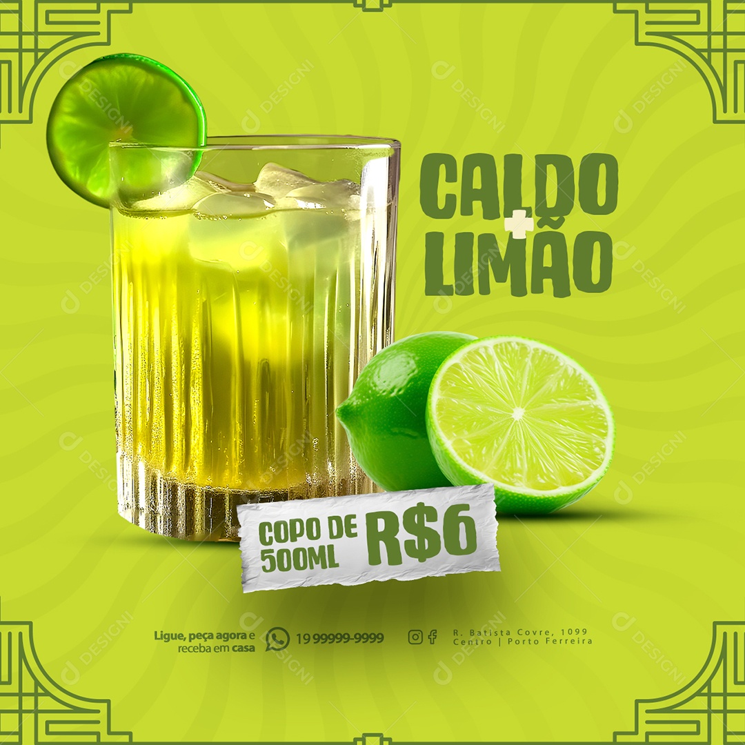 Caldo de Cana Caldo Limão Copo de 500Ml Social Media PSD Editável