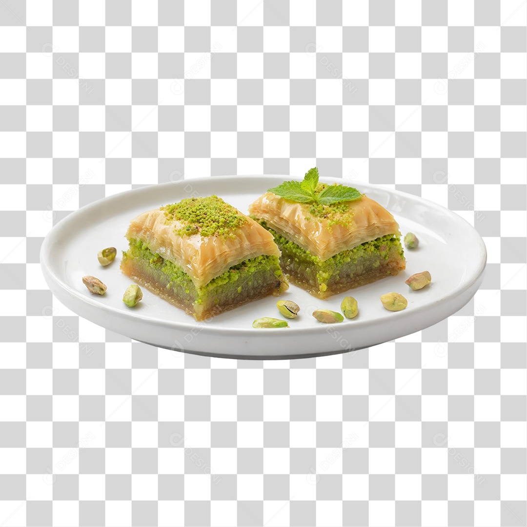 Prato com Baklava de Pistache PNG Transparente