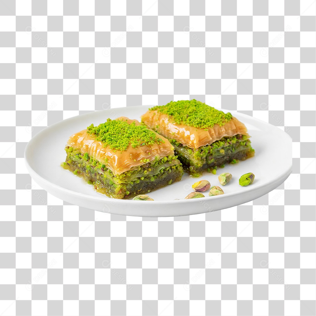 Prato com Baklava de Pistache PNG Transparente