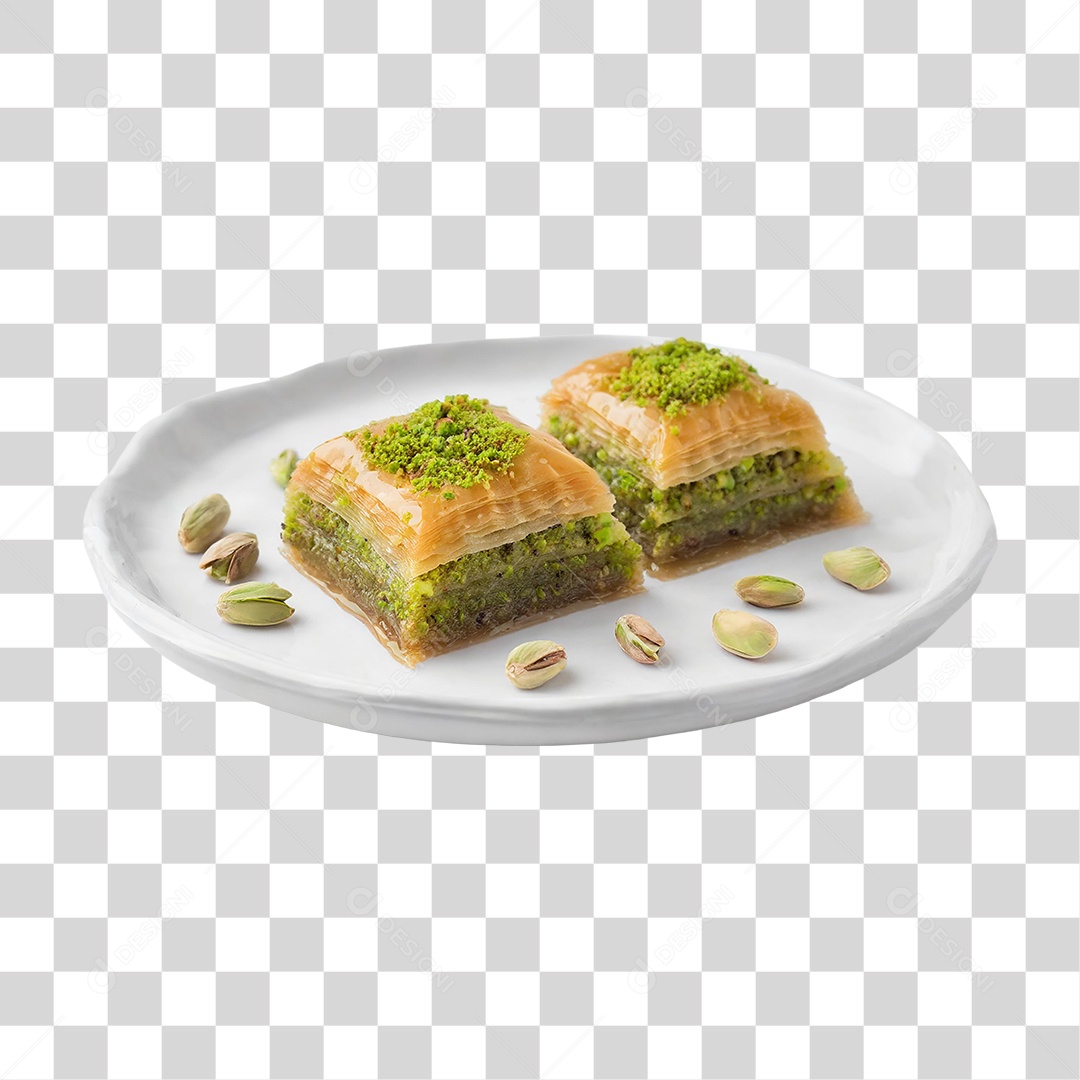 Prato com Baklava de Pistache PNG Transparente