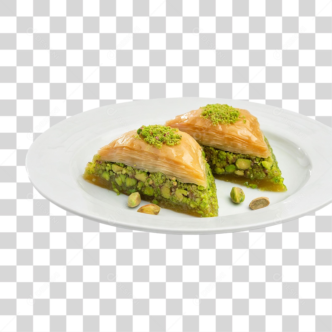 Prato com Baklava de Pistache PNG Transparente