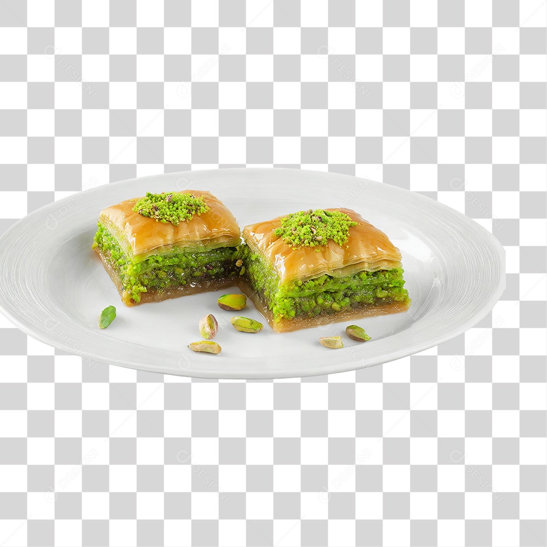 Prato com Baklava de Pistache PNG Transparente