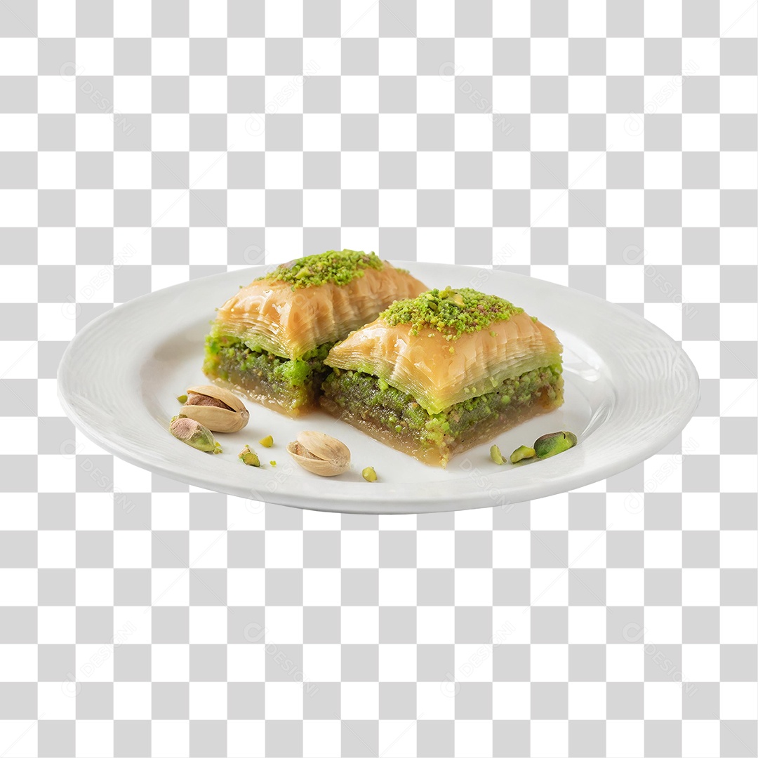 Prato com Baklava de Pistache PNG Transparente