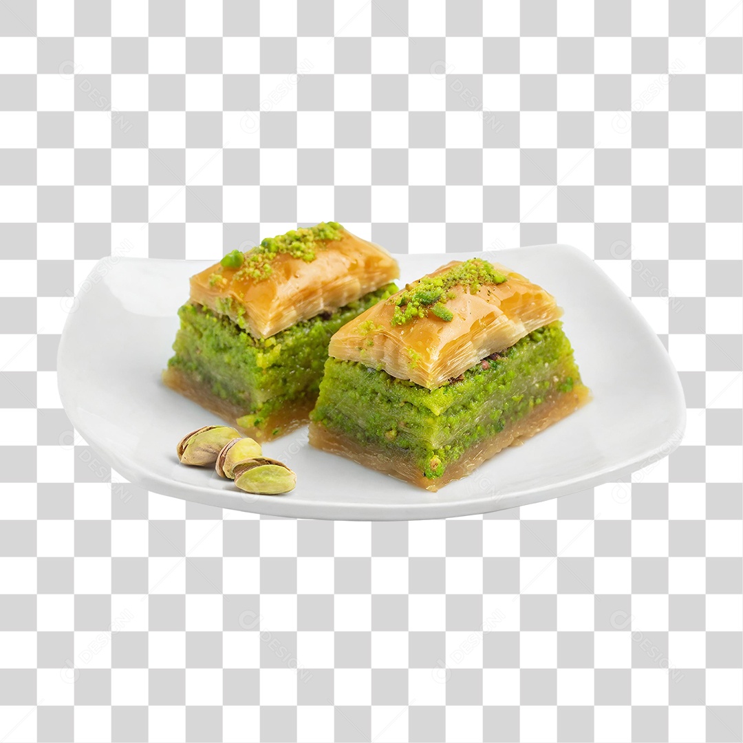 Prato com Baklava de Pistache PNG Transparente