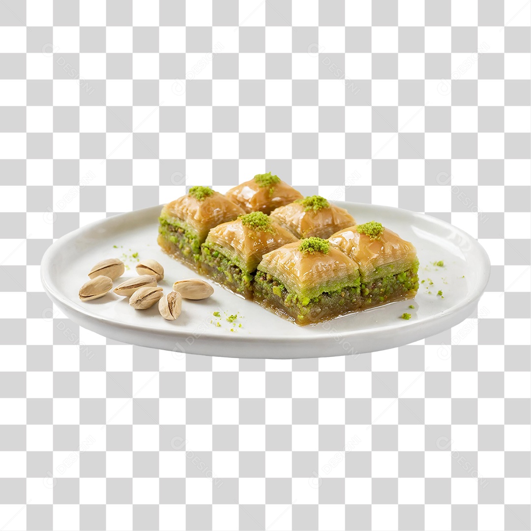 Prato com Baklava de Pistache PNG Transparente