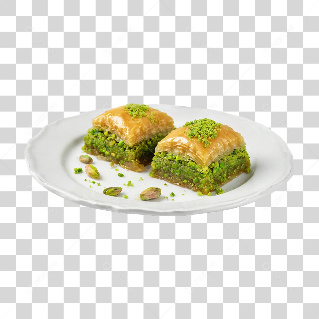Prato com Baklava de Pistache PNG Transparente