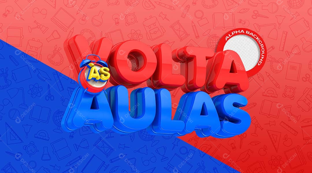 Volta às Aulas Selo 3D Vermelho Azul para Composição PSD