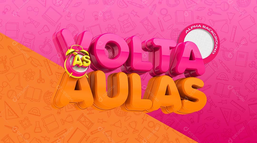 Volta às Aulas Selo 3D Rosa Laranja para Composição PSD