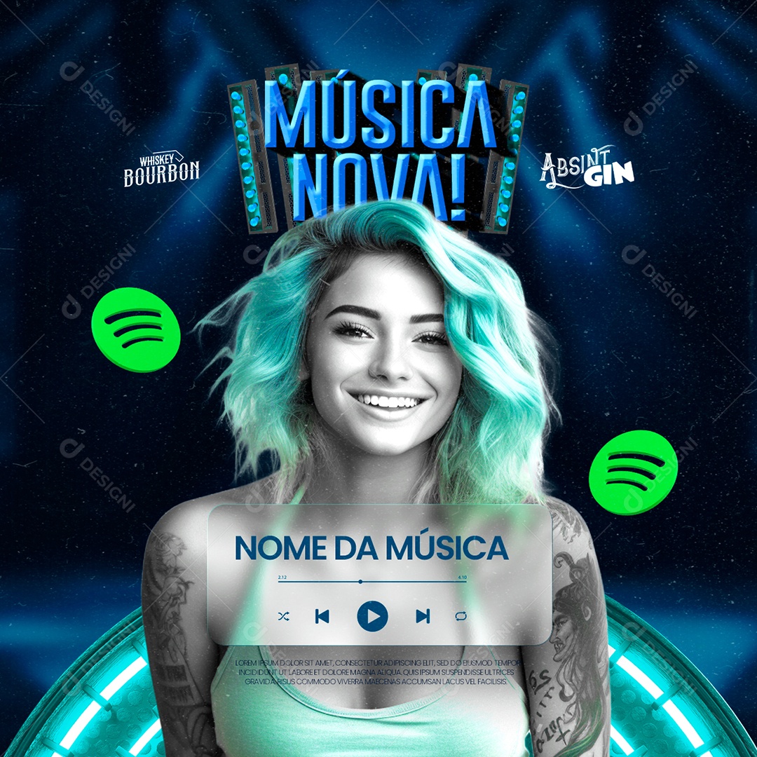 Spotify Ouça Agora Música Nova Social Media PSD Editável