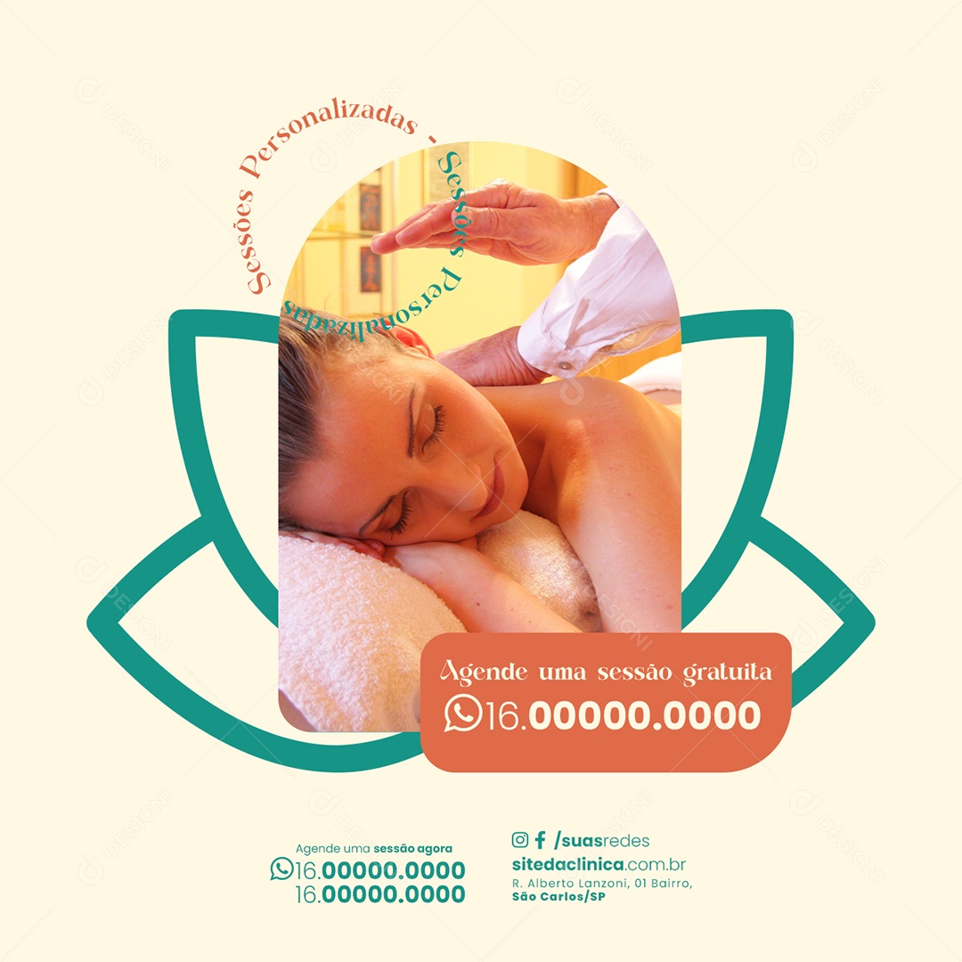 Massagista Sessões Personalizadas Agende uma sessão gratuita Social Media PSD Editável
