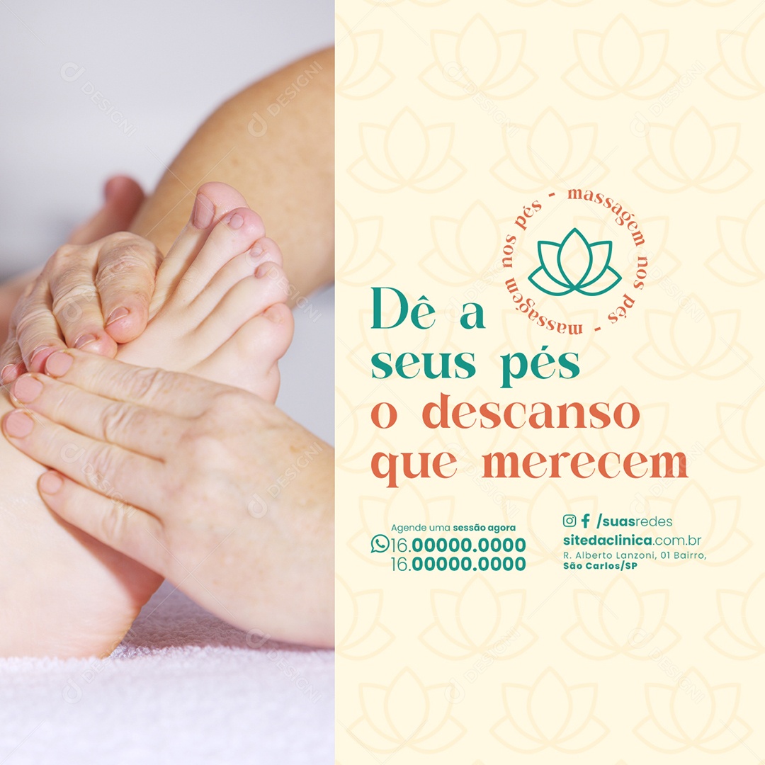Massagista Dê a seus pés o descanso que merecem massagem Social Media PSD Editável