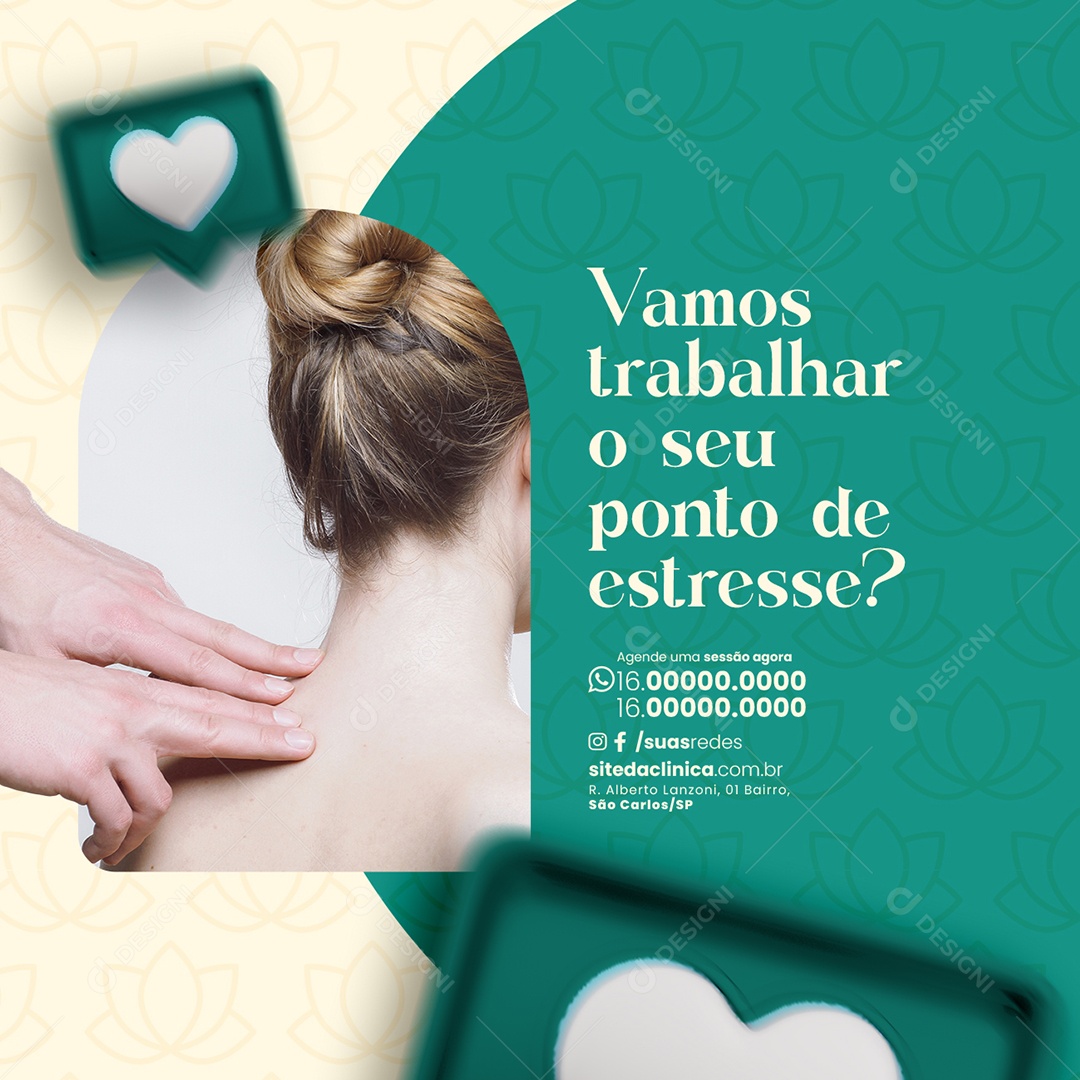 Massagista Vamos trabalhar o seu ponto de estresse Social Media PSD Editável