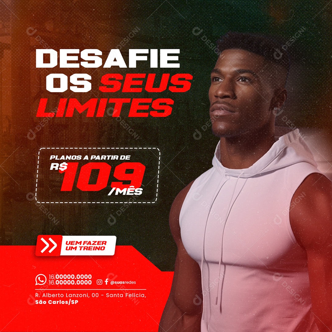 Academia Desafie os Seus Limites Planos Vem Fazer um Treino Social Media PSD Editável