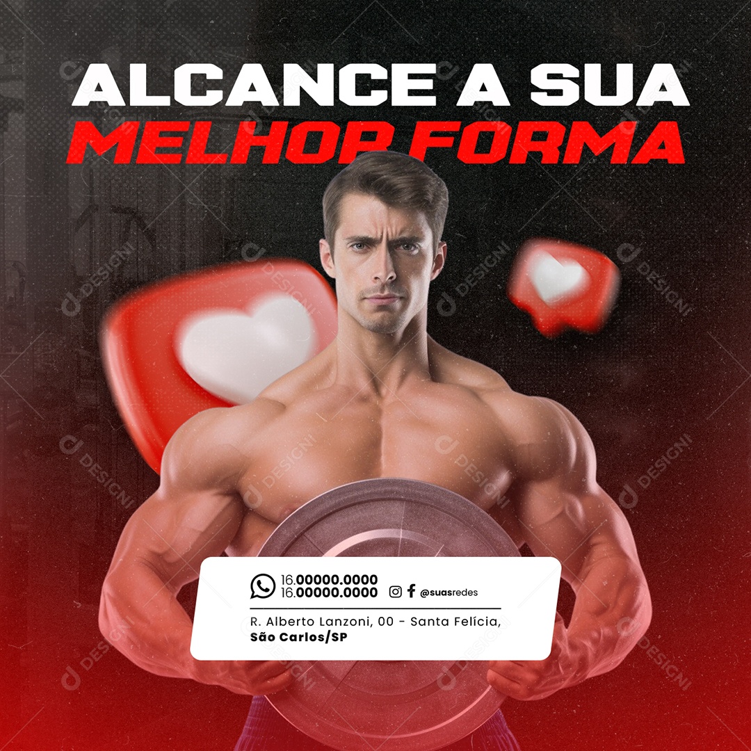 Academia Alcance a Sua Melhor Forma Social Media PSD Editável