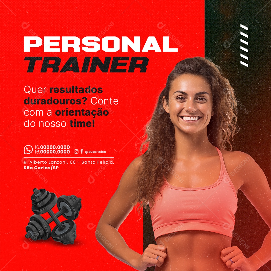 Academia Personal Trainer Quer resultados duradouros Social Media PSD Editável