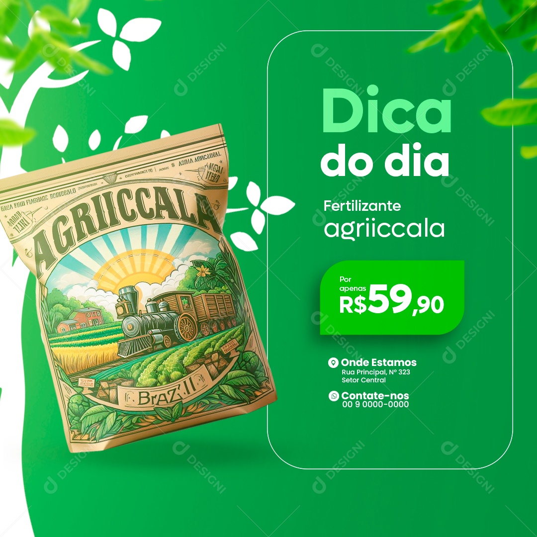 Agronegócios Dica do dia Fertilizante agriiccala Social Media PSD Editável