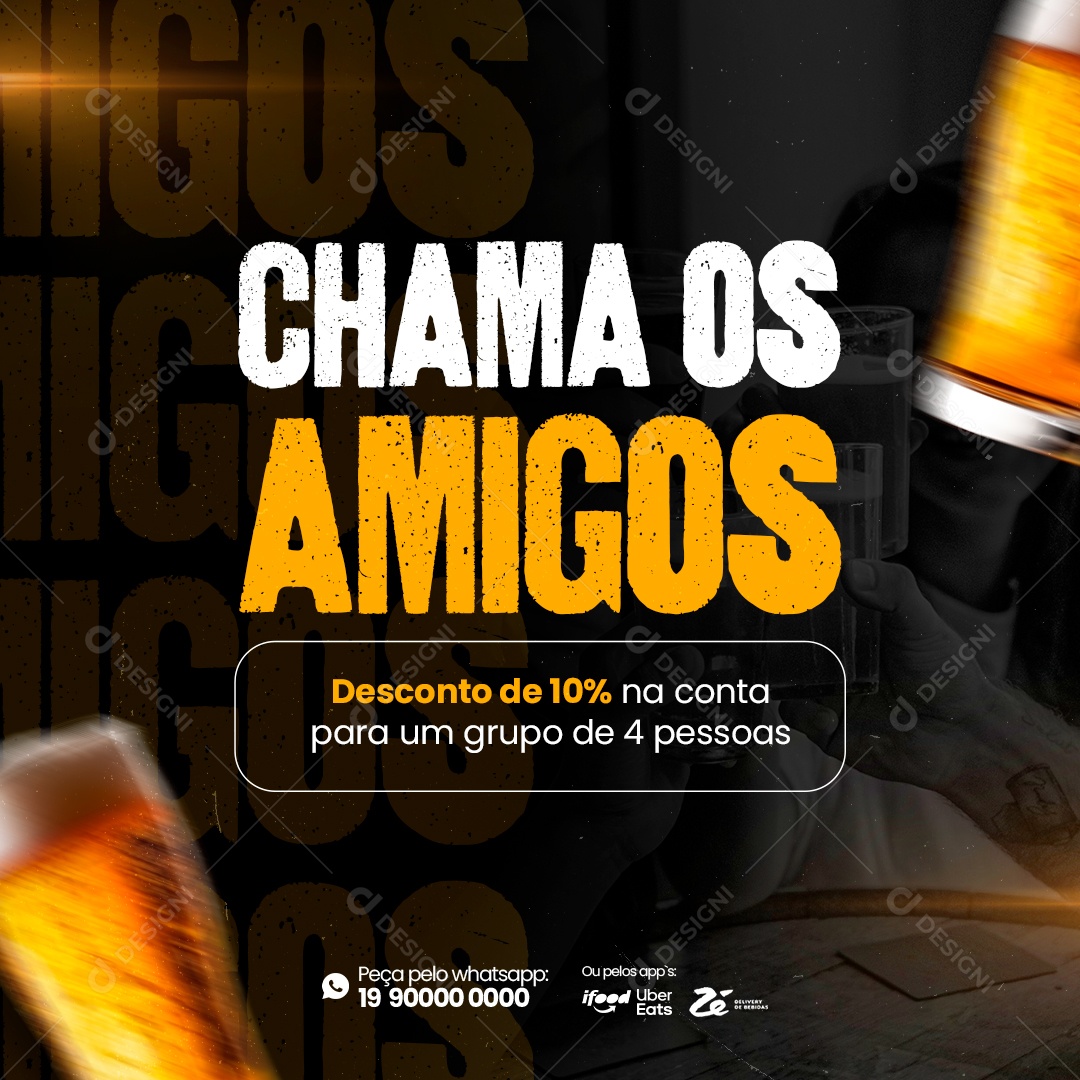 Choperia Chama os Amigos Desconto de 10% Social Media PSD Editável