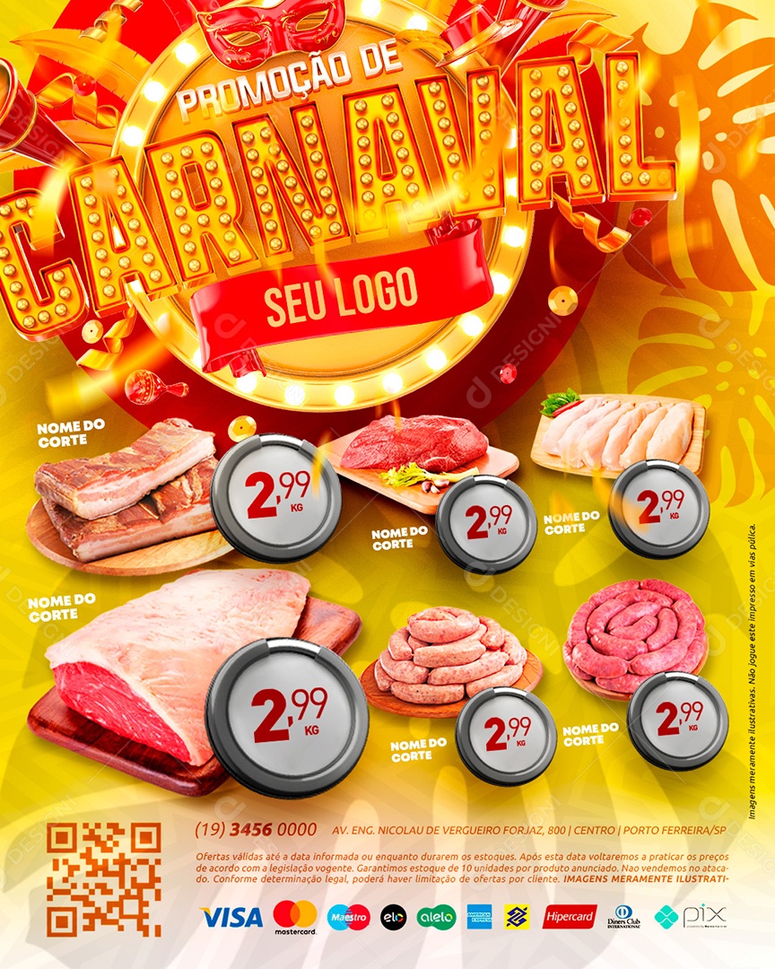 Tabloide Promoção De Carnaval Açougue Carnes Linguiça Social Media PSD Editável