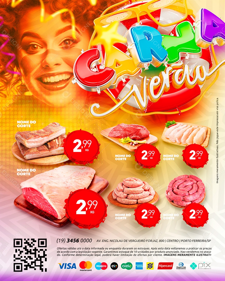 Tabloide Carna Verão Açougue Carnes Linguiças Filé de peito Social Media PSD Editável