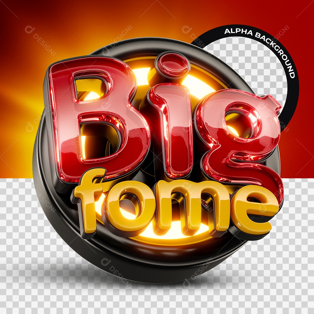 Big Fome Selo 3D Vermelho Laranja e Preto para Composição PSD