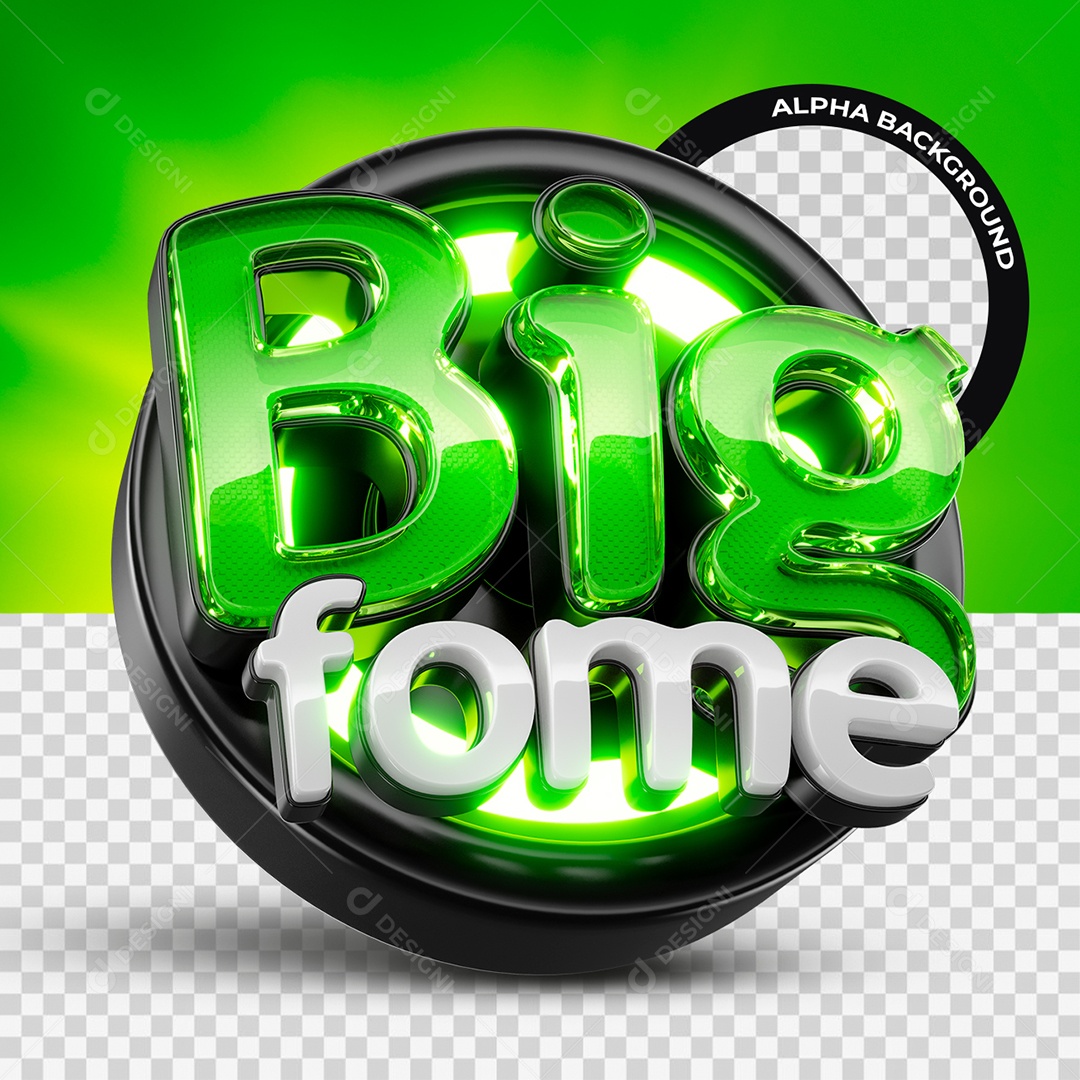 Big Fome Selo 3D Verde e Preto para Composição PSD