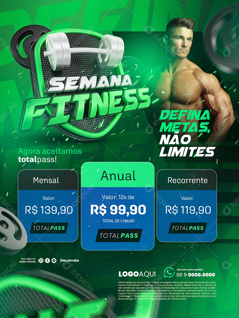 Semana Fitness Encarte Planos Mensal Anual Recorrente Social Media PSD Editável