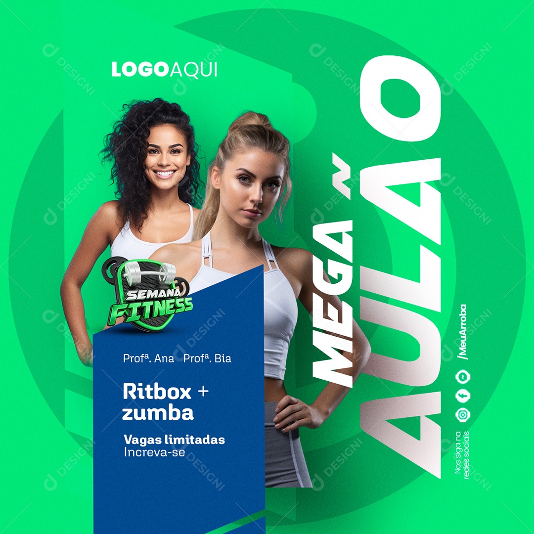 Semana Fitness Academia Mega Aulão Professora Ana Professora Bia Social Media PSD Editável