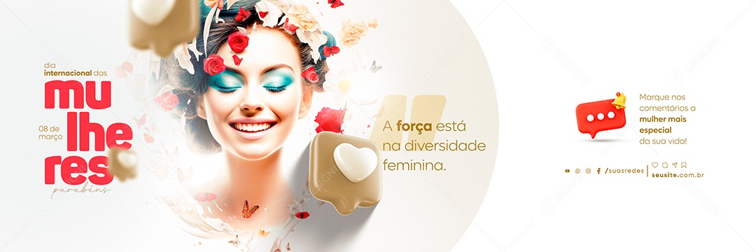 Carrossel Dia Internacional das Mulheres 08 de Março parabéns Social Media PSD Editável