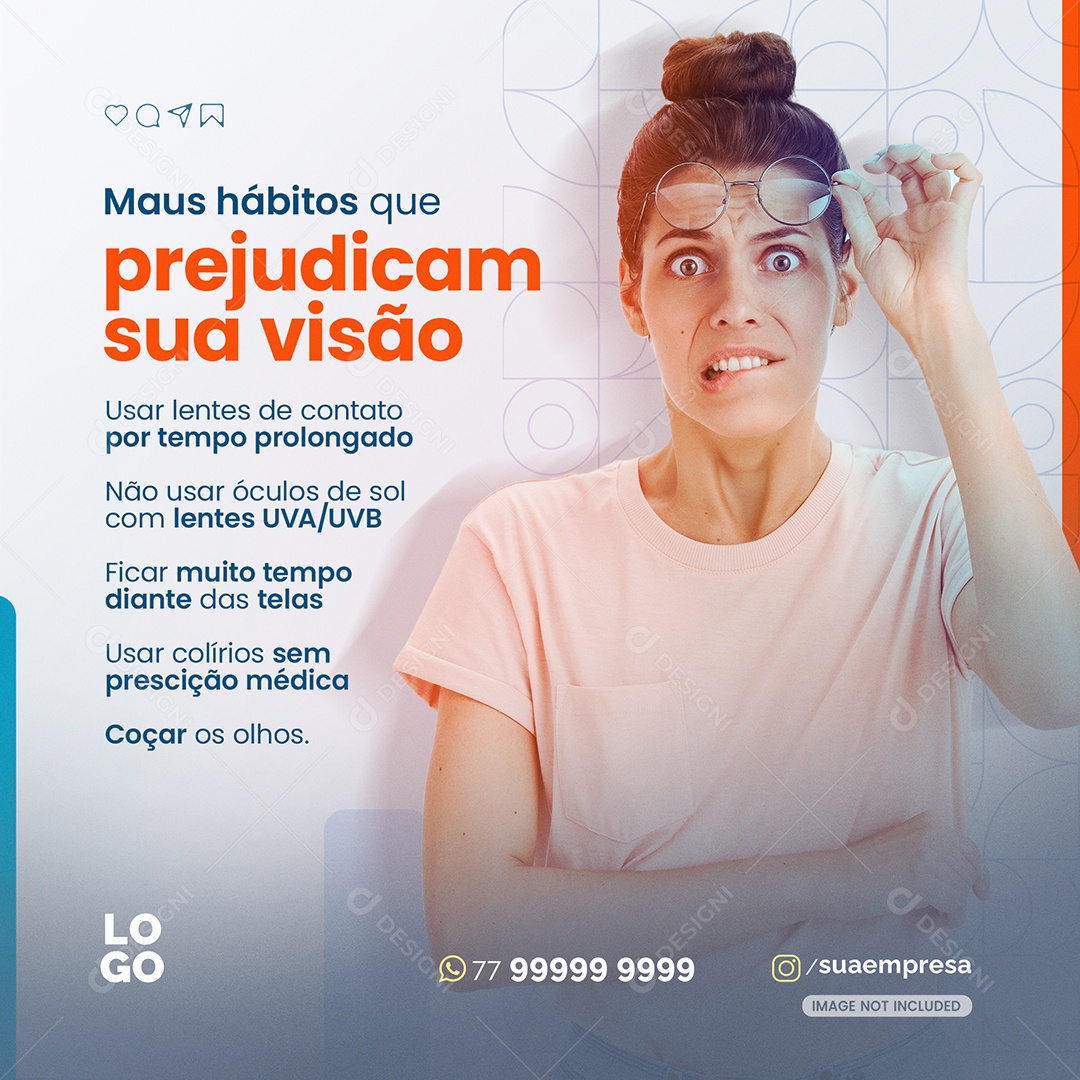Hábitos Que Prejudicam Sua Visão Social Media PSD Editável