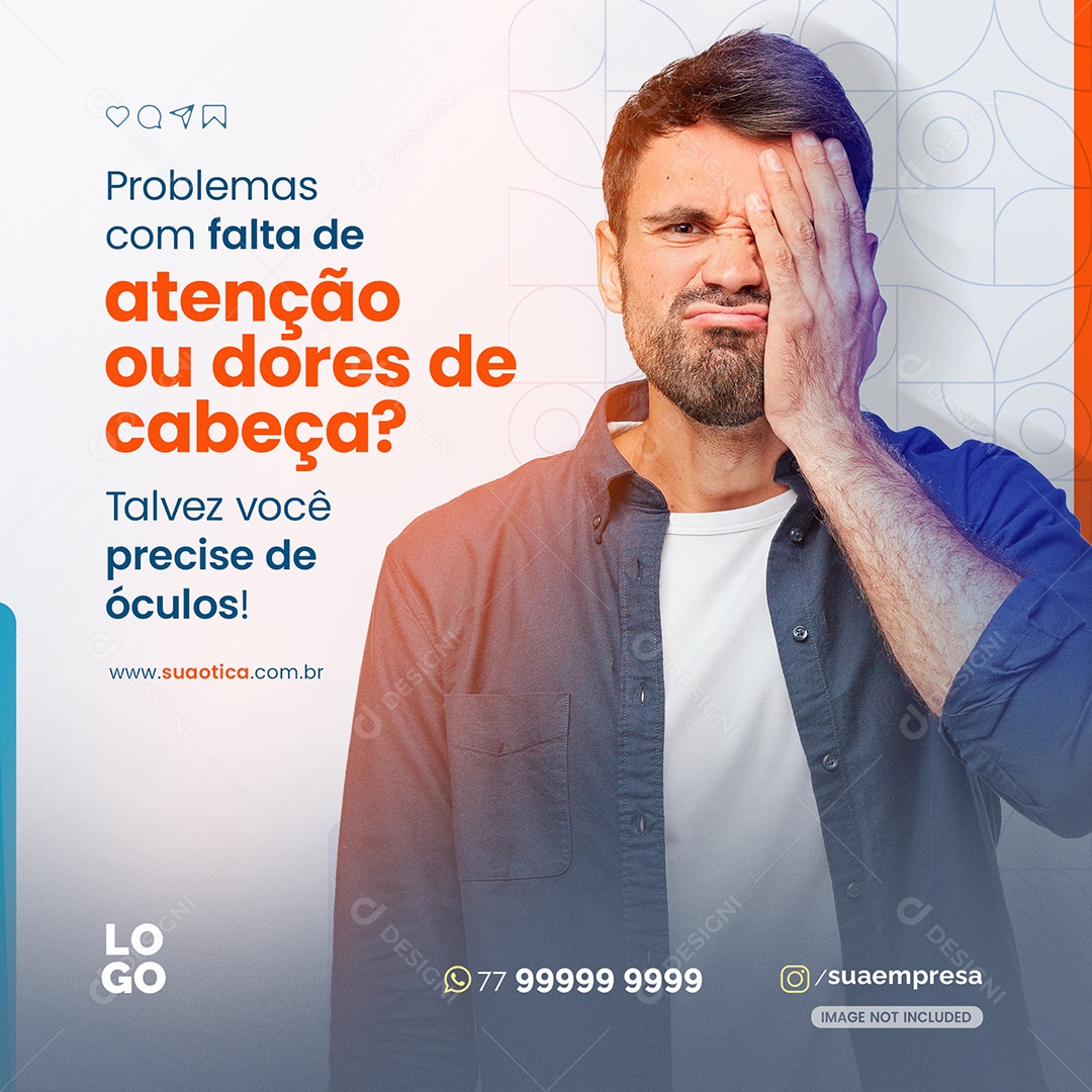 Social Media Problemas Com Falta De Atenção Precise De Óculos PSD Editável