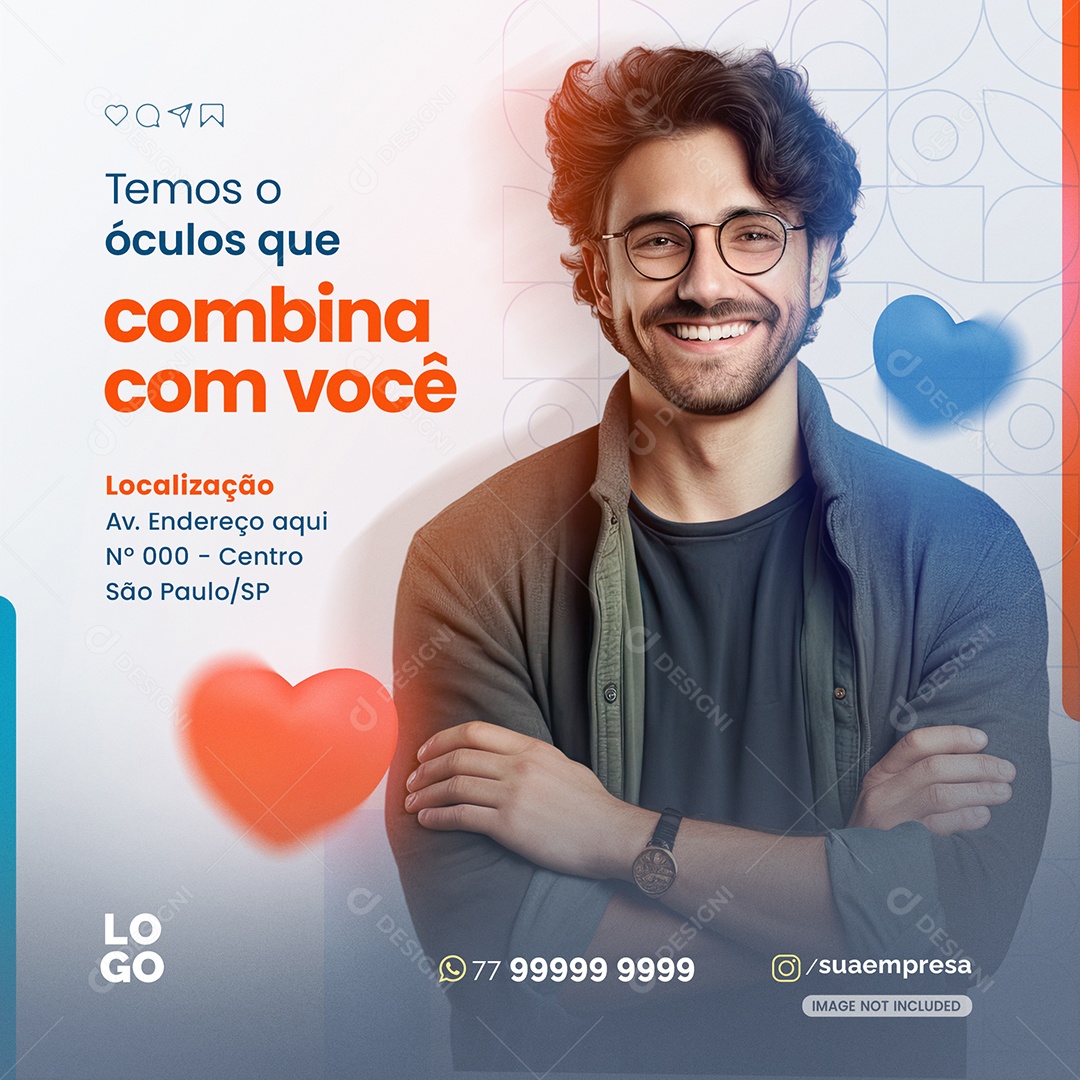 Social Media Temos o Óculos que Combina Com Você PSD Editável