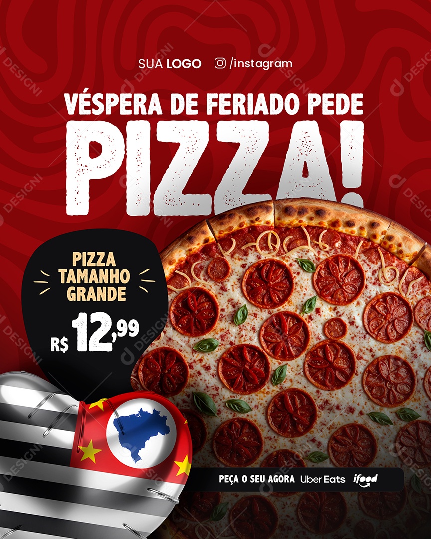 Social Media Véspera De Feriado Pede Pizza PSD Editável