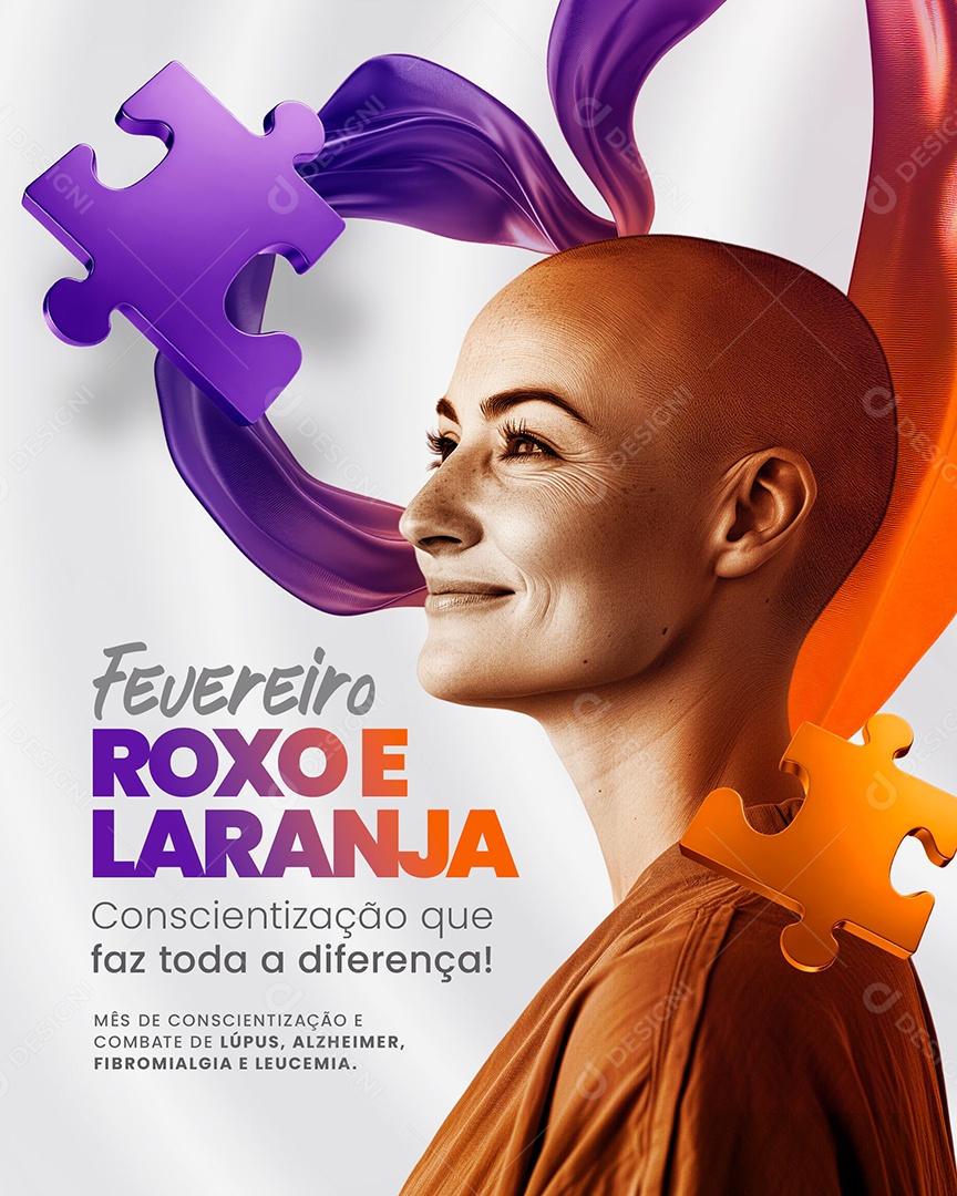 Fevereiro Roxo e Laranja Faz Toda a Diferença Social Media PSD Editável