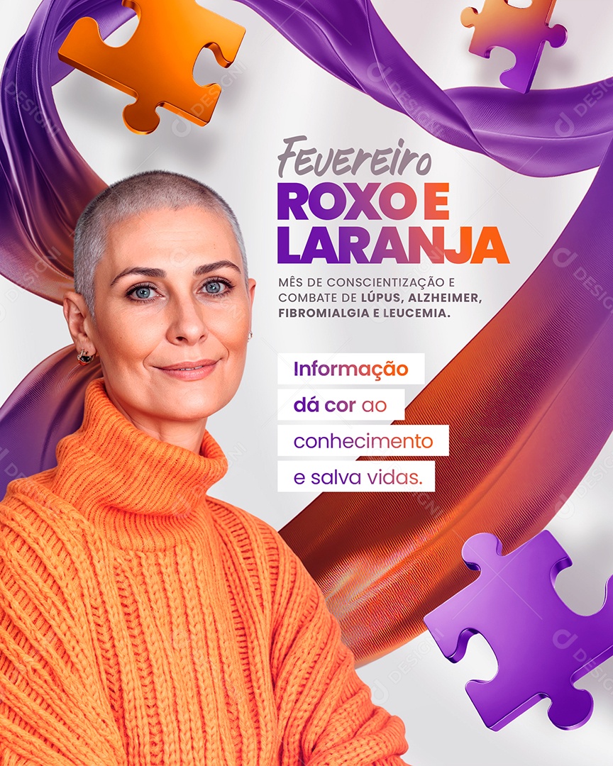 Social Media Fevereiro Roxo e Laranja Conhecimento e Salva Vidas  PSD Editável