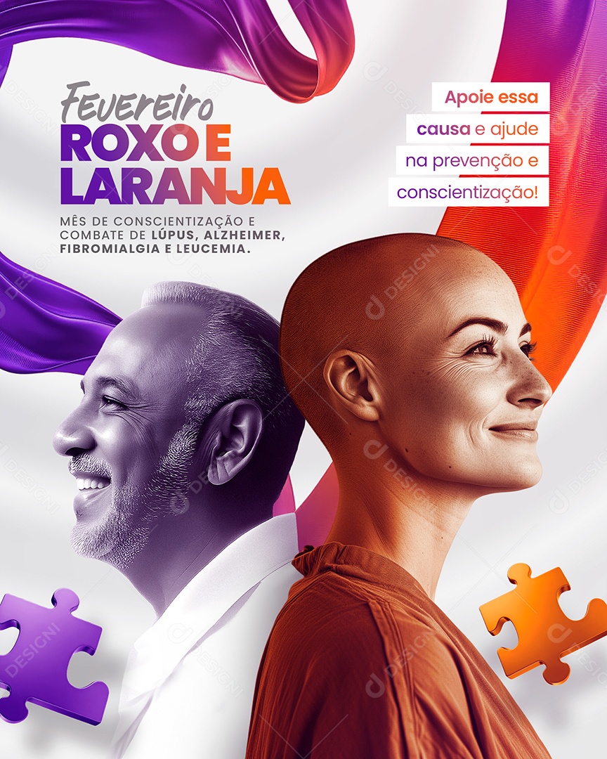 Fevereiro Roxo e Laranja Apoie Essa Causa Social Media PSD Editável
