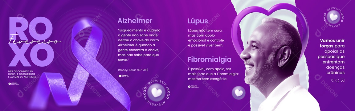 Social Media Carrossel Mês De Combate Fevereiro Roxo PSD Editável