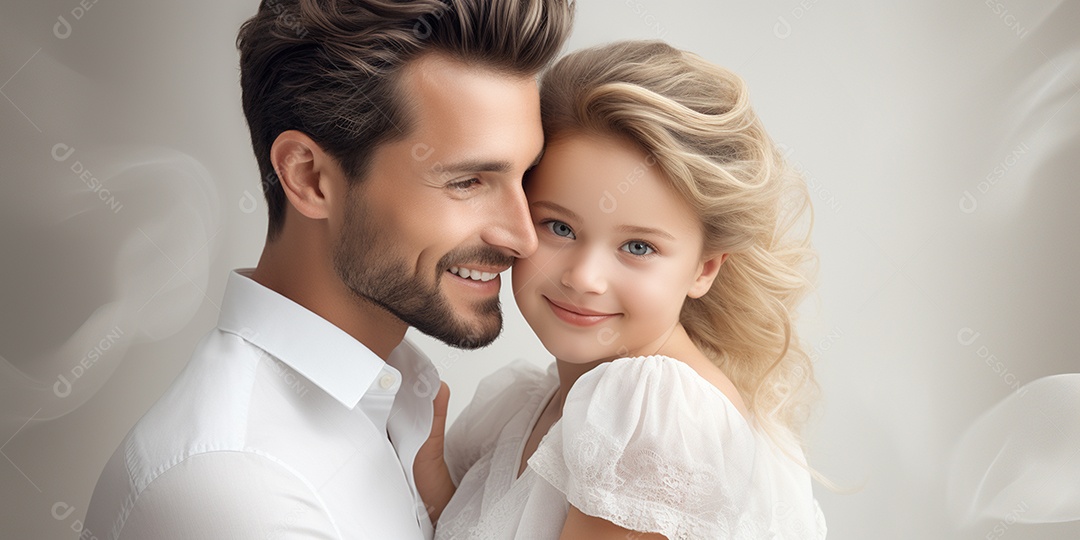 Lindo pai e filha usando roupas brancas combinando em HD sobre fundo branco isolado IA