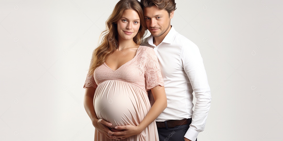 Lindo casal com mulher grávida em HD sobre fundo branco isolado