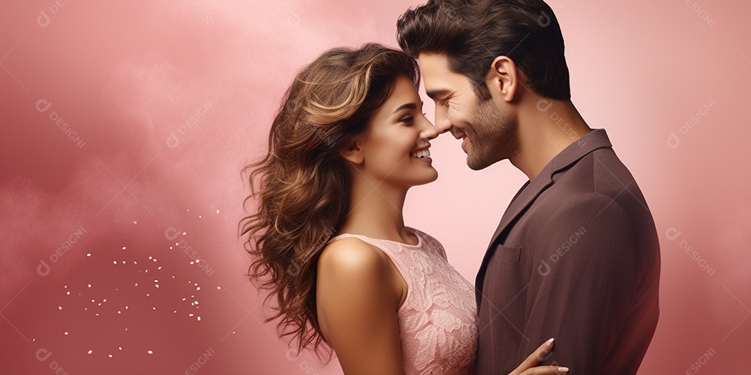 Belo casal família jovens homem mulher fofos sorridentes casamento background abstrato HD rosa isolado IA inteligência artificial Imagens Fotos JPG
