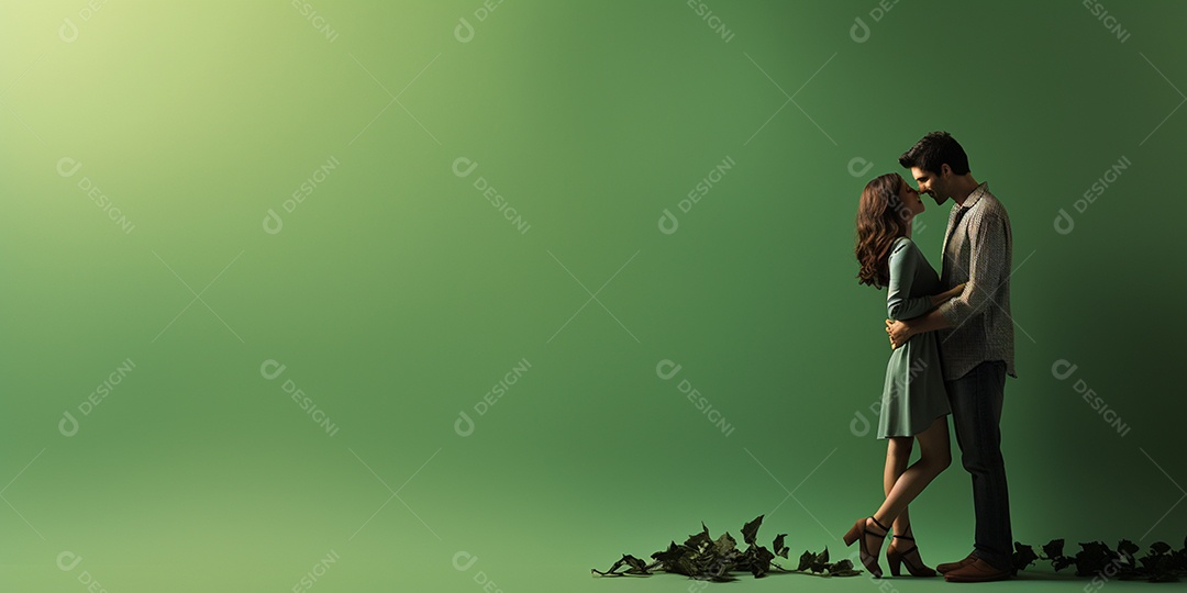 Belo casal de jovens fofos em HD sobre fundo verde isolado IA