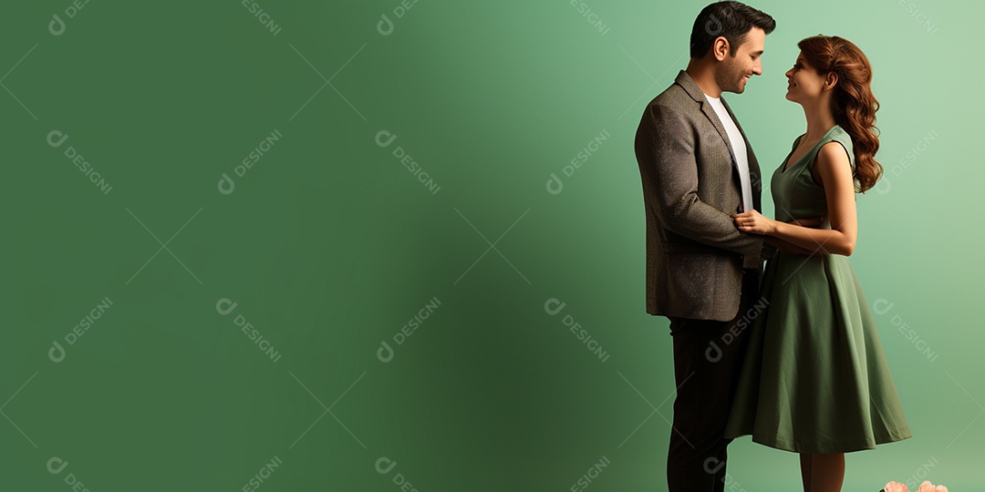 Belo casal de jovens fofos em HD sobre fundo verde isolado IA