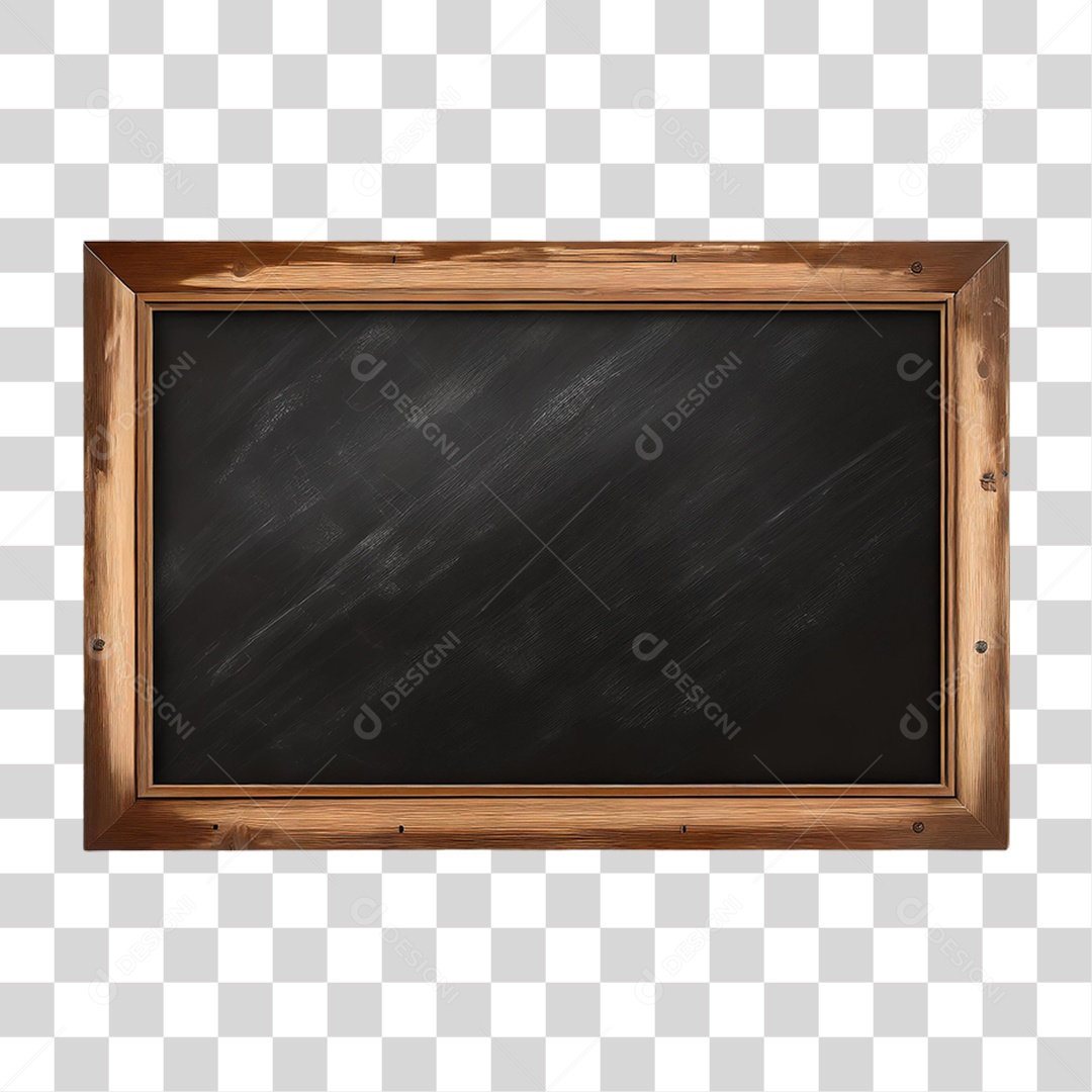 Quadro Negro com Moldura de Madeira PNG Transparente
