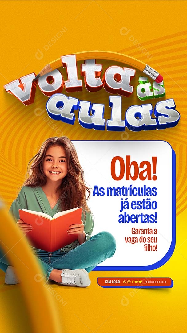 Story Volta às Aulas Oba as Matrículas já Estão Abertas Social Media PSD Editável