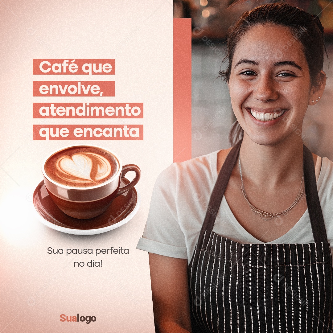 Cafeteria Café que envolve atendimento que encontra Social Media PSD Editável